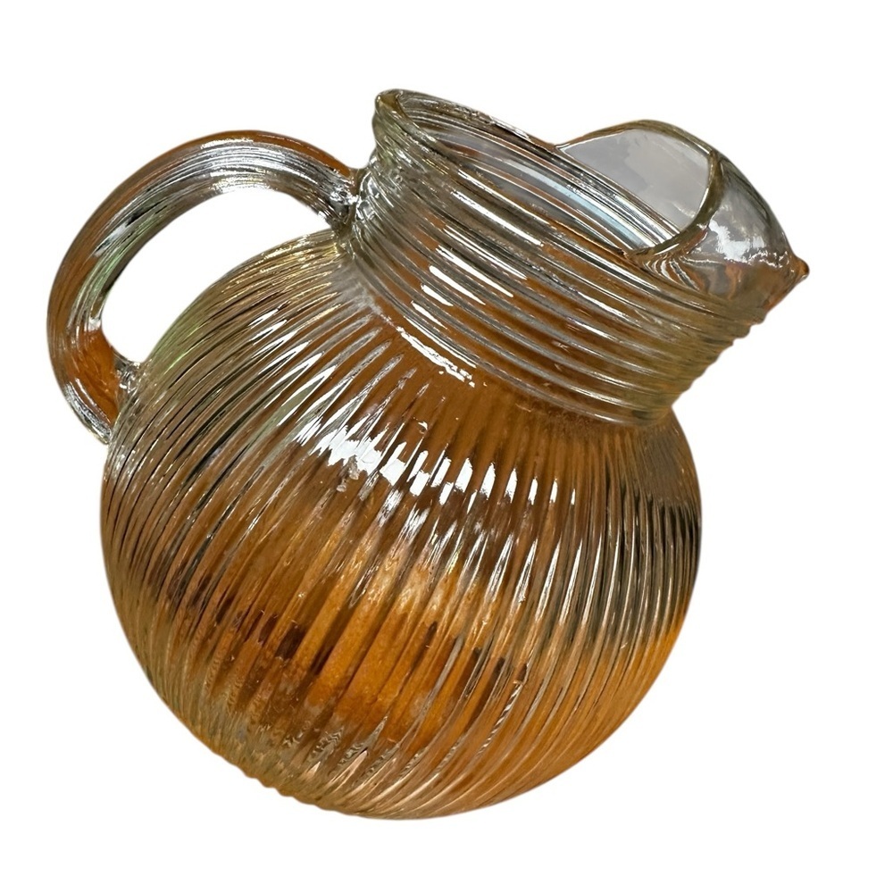 Hazel Atlas Clear Ribbed TILT BALL Depression Glass Tilted Handled Pitcher